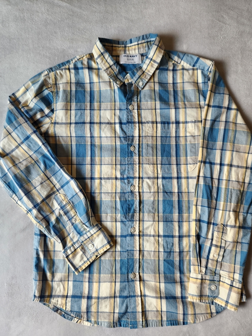 Old Navy Boy's Blue and Cream Plaid Button-Down Shirt